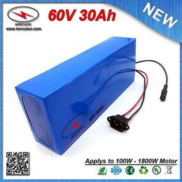 FREE SHIPPING PVC Cased 1800W 60V 30Ah Ebike battery Lithium Battery Pack with 3.7V 5.0Ah 26650 Cells 30A BMS + 67.2V 2A Charger