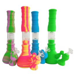 14.4 inch beaker silicone hybrid bong with ash catcher dual percolators dab wax oil dry herbs tobacco smoking water pipes