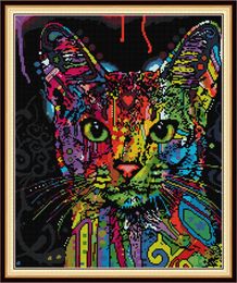 Colorful Cat home decor diy artwork kit ,Handmade Cross Stitch Craft Tools Embroidery Needlework sets counted print on canvas DMC 14CT /11CT