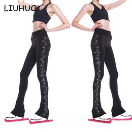 LIUHUO Gold supplier figure skating training pants pure black rhinestones thin training leggings clothes for women