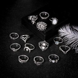 Stone Stacking Rings Crown Moon Leaf Flower Drop Midi Knuckle Ring Set Women Fashion Jewelry Will and Sandy