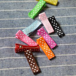 3.5CM Double Prong clips All covered polka dot ribbon hair clip Accessory fully lined alligator girl Hair Bows flowers hairband 20pcs FJ3240