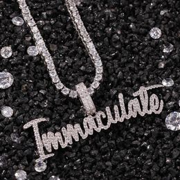 New Arrival Gold Plated Bling Cubic Zirconia Letters Immaculate Necklace Bijoux Hip Hop Punk Rock Sweater Chain Jewelry Gifts for Men Women