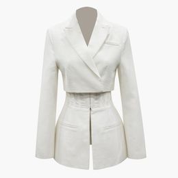 Fashion-GETSRING Women Blazer White Blazer Womens Blazers Long Sleeve Suit Fake Two Stitching Suit Coat Women Jaket Spring 2019