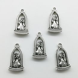 Lot 50pcs newlyweds antique silver charms pendants Jewellery DIY For Necklace Bracelet Earrings Retro Style 23*13mm