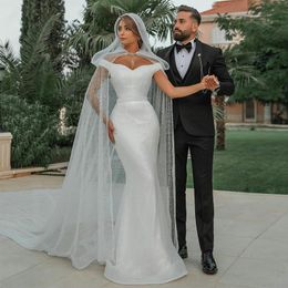 Brilliant Sequined Mermaid Garden Wedding Dresses with Wraps Off the Shoulder Sweep Train Arabic Dubai Bridal Gowns Country Vestido De Novia