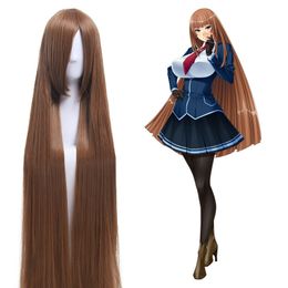 59" Women 150cm Super Long Straight Cosplay Wig Light Brown Bangs Anime Hair