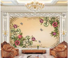 Custom large-scale mural 3d photo wallpaper Classical nostalgic Nordic hand-painted rose butterfly love flower living room TV background