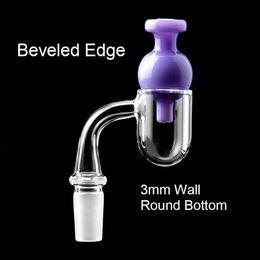 Beveled Edge Quartz Round Bottom Banger With Glass Bubble Carb Cap 10mm 14mm 18mm Male Female Quartz Banger For Oil Dab Rigs
