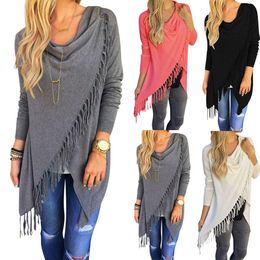 Tassel Knitted Blouses Stylish Loose Sweater Woman Bikini Cover up Irregular Women Long Sleeved Coat Tops Womens Tassels Clothing