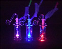 Automatic discoloration LED Light Dab Oil Rig Water Pipes Bongs inline Perc Dab Rig 10mm glass oil burner bong with oil burner pipe and hose