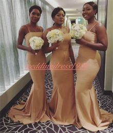 Sexy Straps Mermaid Bridesmaid Dresses Plus Size African Juniors Maid Of Honour Dress Party Gowns Prom Wedding Guest Wear Evening Formal