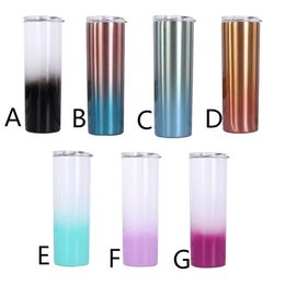 New 20oz Gradient Skinny Tumbler Double Wall Stainless Steel Slim Tumbler Coffee Mug Straight Tumbler classic with Lid and Straw