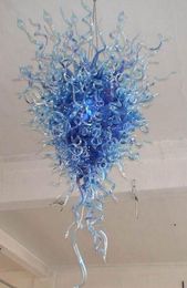 Lamps Modern Blue Glass Chandeliers Fancy Long Handmade Blown Murano-Glass Chandelier Light for Villa Art Decoration