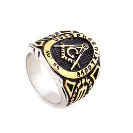 Titanium Stainless steel Masonic Free Mason compass and square ring men's Gold Black lodge signet rings masonic Jewel regalia Freemason Jewellery gift