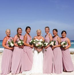 Dusty Pink Chiffon Long Bridesmaid Dresses Sexy One Shoulder Floor Length Maid Of Honor Gowns Cheap Gowns for Weddings BD9025