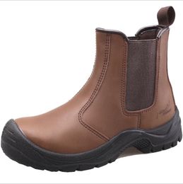 men Work boots Genuine Leather High help slip-on big size men steel toe cap Anti-smashing anti-piercing work safety shoes