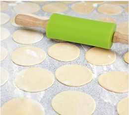 wholesale Home Silicone Rolling Pin Kids Dough Pastry Roller Wooden Handle Silicone Rolling Pins Baking Kitchen Cooking Tools