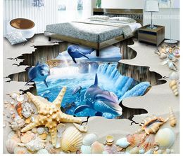 Customised 3D photo mural wallpaper pvc self-adhesive waterproof flooring wall sticker Beach shell 3D bathroom floor papel de parede