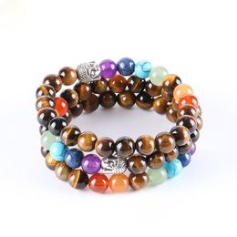 cute 7 Reiki Chakra Bracelet Natural Stone Purple Crystal Beads Bracelets Energy Beads Yoga Wristband pretty Tiger Eye Stone Bracelet