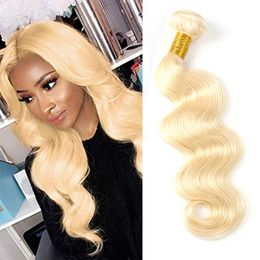 Brazilian Virgin Hair One Bundles Double Wefts 613# Blonde Body Wave Human Hair Extensions Blonde Hair Wefts Straight 10-32inch