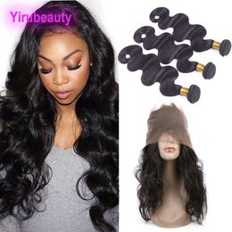 Peruvian Virgin Hair 4 Pieces/lot Body Wave 360 Lace Frontal With Bundles Natural Colour Human Hair Wefts With Closures