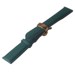 Watchband Genuine Leather Green With gold buckle Lizard Grain Cowhide leather Watch accessories strap butterfly buckle 14mm 16mm 18mm 20mm