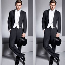 Black Wedding Tuxedos One Button Slim Fit Suits For Men Groomsmen Three Pieces Prom Party Groom Wear