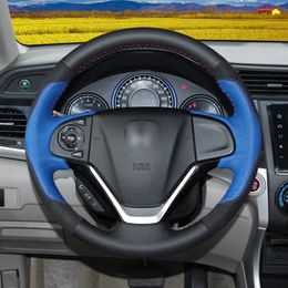 Black leather Blue perforated Leather Hand Stitched Car Steering Wheel Covers For Honda Series /CRV /XRV /CITY /CIVIC/ FIT