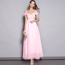 Women's Spaghetti Straps Sexy Off the Shoulder Embroidery Evening Prom Elegant Long Runway Dresses