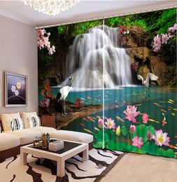 Fashion Customized 3D Curtain He Hua and Waterfall photo Blackout Window Drapes Luxury 3D Curtains For Living room room Office