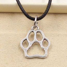 New Fashion Tibetan Silver Pendant dog Paw Necklace Choker Charm Black Leather Cord Factory Price Handmade Jewellery