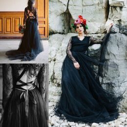 Black Wedding Dresses Long Sleeves A Line Bridal Gowns Plus Size 0 2 4 6 8 10 12 14 16 18 20