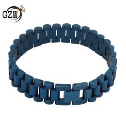 New Fashion 1.5cm Stainless Steel Blue Black Hip Hop Mens Tank Chain Bracelet Punk Rock Wristband Rapper Jewellery Gifts for Boys Wholesale