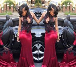 Mermaid Prom Dresses South African Black Girls High Neck Applique Pageant Graduation Wear Evening Party Gowns Plus Size