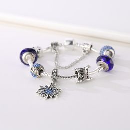 Wholesale-Bracelet 925 Silver Pandora Bracelets For Women Royal Crown Bracelet Blue Crystal Beads Diy Snowflake Jewelry with Crown