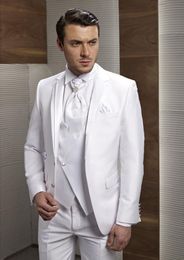 Brand New White Groom Tuxedos Excellent Mens Wedding Tuxedos Notch Lapel Man Jacket Blazer Popular 3 Piece Suit(Jacket+Pants+Vest+Tie) 1292