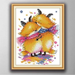 Little fox hug Handmade Cross Stitch Craft Tools Embroidery Needlework sets counted print on canvas DMC 14CT /11CT