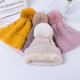 new Winter Pompom Beanie Hats Candy Soft Knitting Crochet Keep Warm women Skullies Beanies Plush velvet cap chenille wool hat for adult