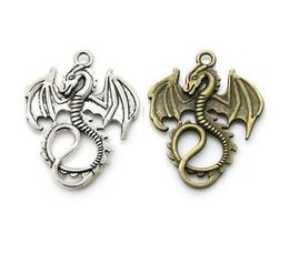 100Pcs alloy Dragon Antique silver bronze Charms Pendant For necklace Jewellery Making findings 35x28mm