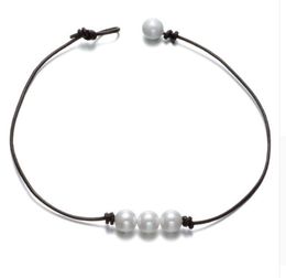 New Fashion Knot Imitation Pearl Necklace Leather Cord Necklace Jewellery Selling Women Choker Necklace hot