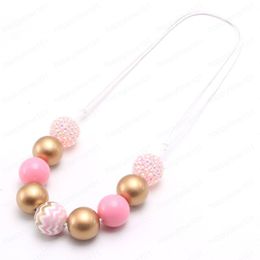 New Pink Gold Colour Chunky Beads Necklace Child Girls Adjustable Rope Necklace Fashion Chunky Jewellery Accessories