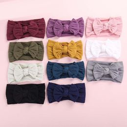 Baby Girl Turban Headband Soft Nylon Headwraps Bow Knot Baby Headbands Stretchy Hair Bands Children Solid Color Elastic Hair Accessories