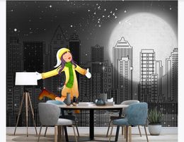 Custom Modern simple Cartoon girl Building Living room Bedroom Background wall papers home decor Painting For Walls 3 D