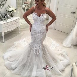 Mermaid Design Sexy Dresses Spaghetti Neckline Strap Lace Appliqued Wedding Dress Vestidos Bridal Gowns Court Train Custom