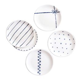 Nordic Blue Porcelain Dinner Plates 8 inch Round Ceramic Coupe Plate for Steak Dessert Fruit Lunch Salad Appetiser 5 Pattern