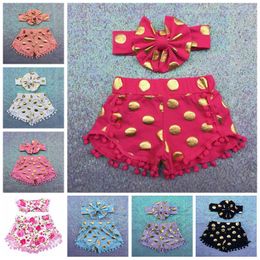 Girls Sequins Polka Dot Shorts Baby Girl Tassel Short Pants Headbands Set kids Shorts Pom Pom Short children Shorts Leopard Outfits LT268