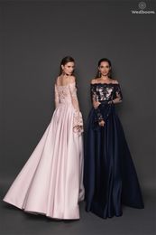 2022 Lace Evening Dresses Bateau Long Sleeve Sweep Train Appliqued Beaded Prom Dress Ruched Custom Made Long Party Gown Hot Sell