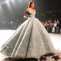 Luxurious Dubai Arabic Luxury Off the Shoulder Formal Evening Gowns Full Lace Sequins Ball Gown Long Prom Pageant Dresses