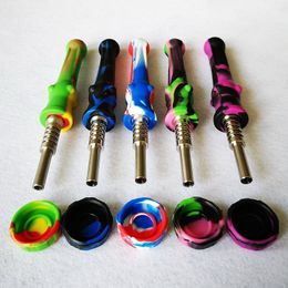 Colourful Silicone Nector Collector Kit Silicone Pipe Mini NC Set With 14mm Titanium Nail Dab Container Bird Oil Dab Straw Rig